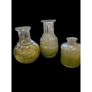 Lot Of Three Vintage Green Glass Bottle Bud Vases. RARE Unique! HTF